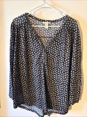 H&M Black Long-Sleeve Floral Peasant Blouse
